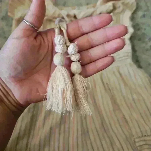 American Eagle Womens Peach Striped Pom Pom Boho Effortless Chic Trendy Romper M - Picture 10 of 12